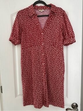Boden Women's Red White Floral Mini Tea Dress, Size 10L, 100% Cotton, Pockets!